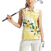 Gold And White Polynesia Plumeria Women Sleeveless Polo Shirt Curves Tropical Vibes