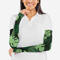 Green Hawaii Kukui Nut Lei Arm Sleeves Hawaiian Pattern Monstera Tropical Vibes - Polynesian Pride