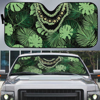 Green Hawaii Kukui Nut Lei Auto Sun Shade Hawaiian Pattern Monstera Tropical Vibes - Polynesian Pride