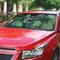 Green Hawaii Kukui Nut Lei Auto Sun Shade Hawaiian Pattern Monstera Tropical Vibes - Polynesian Pride