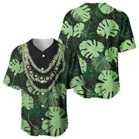 Green Hawaii Kukui Nut Lei Baseball Jersey Hawaiian Pattern Monstera Tropical Vibes - Polynesian Pride