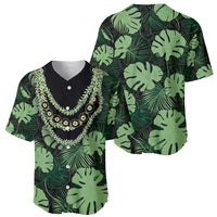 Green Hawaii Kukui Nut Lei Baseball Jersey Hawaiian Pattern Monstera Tropical Vibes - Polynesian Pride