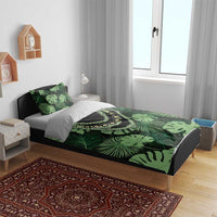 Green Hawaii Kukui Nut Lei Bedding Set Hawaiian Pattern Monstera Tropical Vibes - Polynesian Pride