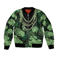 Green Hawaii Kukui Nut Lei Bomber Jacket Hawaiian Pattern Monstera Tropical Vibes - Polynesian Pride
