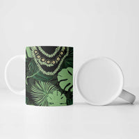 Green Hawaii Kukui Nut Lei Ceramic Mug Hawaiian Pattern Monstera Tropical Vibes - Polynesian Pride