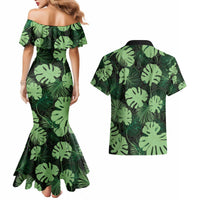 Green Hawaii Kukui Nut Lei Couples Matching Mermaid Dress and Hawaiian Shirt Hawaiian Pattern Monstera Tropical Vibes - Polynesian Pride