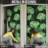 Green Hawaii Kukui Nut Lei Door Cover Hawaiian Pattern Monstera Tropical Vibes - Polynesian Pride