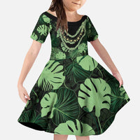 Green Hawaii Kukui Nut Lei Family Matching Off Shoulder Maxi Dress and Hawaiian Shirt Hawaiian Pattern Monstera Tropical Vibes - Polynesian Pride
