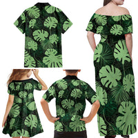 Green Hawaii Kukui Nut Lei Family Matching Off Shoulder Maxi Dress and Hawaiian Shirt Hawaiian Pattern Monstera Tropical Vibes - Polynesian Pride
