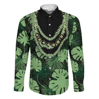 Green Hawaii Kukui Nut Lei Family Matching Off Shoulder Maxi Dress and Hawaiian Shirt Hawaiian Pattern Monstera Tropical Vibes - Polynesian Pride