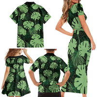 Green Hawaii Kukui Nut Lei Family Matching Short Sleeve Bodycon Dress and Hawaiian Shirt Hawaiian Pattern Monstera Tropical Vibes - Polynesian Pride