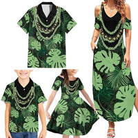 Green Hawaii Kukui Nut Lei Family Matching Summer Maxi Dress and Hawaiian Shirt Hawaiian Pattern Monstera Tropical Vibes - Polynesian Pride