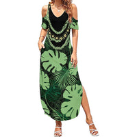 Green Hawaii Kukui Nut Lei Family Matching Summer Maxi Dress and Hawaiian Shirt Hawaiian Pattern Monstera Tropical Vibes - Polynesian Pride