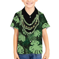 Green Hawaii Kukui Nut Lei Family Matching Summer Maxi Dress and Hawaiian Shirt Hawaiian Pattern Monstera Tropical Vibes - Polynesian Pride