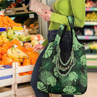 Green Hawaii Kukui Nut Lei Grocery Bag Hawaiian Pattern Monstera Tropical Vibes - Polynesian Pride