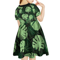 Green Hawaii Kukui Nut Lei Kid Short Sleeve Dress Hawaiian Pattern Monstera Tropical Vibes - Polynesian Pride