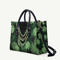 Green Hawaii Kukui Nut Lei Leather Bag Hawaiian Pattern Monstera Tropical Vibes - Polynesian Pride