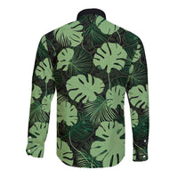 Green Hawaii Kukui Nut Lei Long Sleeve Button Shirt Hawaiian Pattern Monstera Tropical Vibes - Polynesian Pride