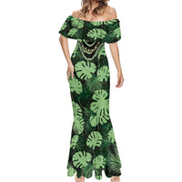 Green Hawaii Kukui Nut Lei Mermaid Dress Hawaiian Pattern Monstera Tropical Vibes - Polynesian Pride
