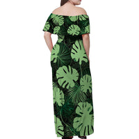 Green Hawaii Kukui Nut Lei Off Shoulder Maxi Dress Hawaiian Pattern Monstera Tropical Vibes - Polynesian Pride