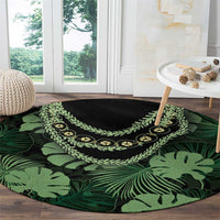 Green Hawaii Kukui Nut Lei Round Carpet Hawaiian Pattern Monstera Tropical Vibes - Polynesian Pride