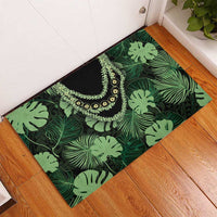 Green Hawaii Kukui Nut Lei Rubber Doormat Hawaiian Pattern Monstera Tropical Vibes - Polynesian Pride