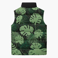 Green Hawaii Kukui Nut Lei Sleeveless Puffer Jacket Hawaiian Pattern Monstera Tropical Vibes - Polynesian Pride