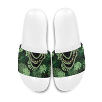 Green Hawaii Kukui Nut Lei Slide Sandals Hawaiian Pattern Monstera Tropical Vibes - Polynesian Pride