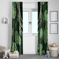 Green Hawaii Kukui Nut Lei Window Curtain Hawaiian Pattern Monstera Tropical Vibes - Polynesian Pride