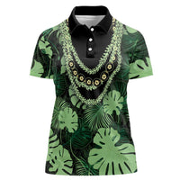 Green Hawaii Kukui Nut Lei Women Polo Shirt Hawaiian Pattern Monstera Tropical Vibes - Polynesian Pride