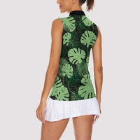Green Hawaii Kukui Nut Lei Women Sleeveless Polo Shirt Hawaiian Pattern Monstera Tropical Vibes - Polynesian Pride