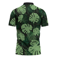 Green Hawaii Kukui Nut Lei Zipper Polo Shirt Hawaiian Pattern Monstera Tropical Vibes - Polynesian Pride