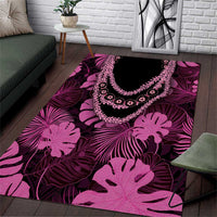 Pink Hawaii Kukui Nut Lei Area Rug Hawaiian Pattern Monstera Tropical Vibes - Polynesian Pride