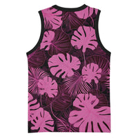 Pink Hawaii Kukui Nut Lei Basketball Jersey Hawaiian Pattern Monstera Tropical Vibes - Polynesian Pride