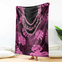 Pink Hawaii Kukui Nut Lei Blanket Hawaiian Pattern Monstera Tropical Vibes - Polynesian Pride