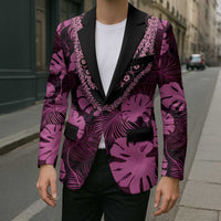 Pink Hawaii Kukui Nut Lei Blazer Hawaiian Pattern Monstera Tropical Vibes - Polynesian Pride