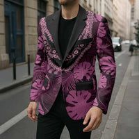 Pink Hawaii Kukui Nut Lei Blazer Hawaiian Pattern Monstera Tropical Vibes - Polynesian Pride