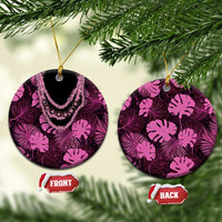 Pink Hawaii Kukui Nut Lei Ceramic Ornament Hawaiian Pattern Monstera Tropical Vibes - Polynesian Pride