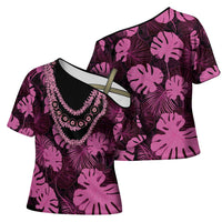 Pink Hawaii Kukui Nut Lei Cross Shoulder Shirt Hawaiian Pattern Monstera Tropical Vibes LT14 - Polynesian Pride