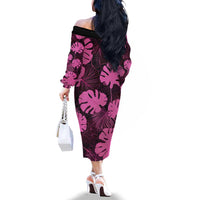 Pink Hawaii Kukui Nut Lei Family Matching Off The Shoulder Long Sleeve Dress and Hawaiian Shirt Hawaiian Pattern Monstera Tropical Vibes - Polynesian Pride