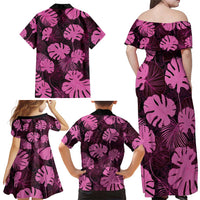 Pink Hawaii Kukui Nut Lei Family Matching Off Shoulder Maxi Dress and Hawaiian Shirt Hawaiian Pattern Monstera Tropical Vibes - Polynesian Pride
