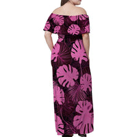Pink Hawaii Kukui Nut Lei Family Matching Off Shoulder Maxi Dress and Hawaiian Shirt Hawaiian Pattern Monstera Tropical Vibes - Polynesian Pride
