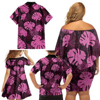Pink Hawaii Kukui Nut Lei Family Matching Off Shoulder Short Dress and Hawaiian Shirt Hawaiian Pattern Monstera Tropical Vibes - Polynesian Pride