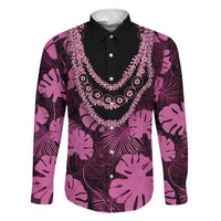 Pink Hawaii Kukui Nut Lei Family Matching Off Shoulder Short Dress and Hawaiian Shirt Hawaiian Pattern Monstera Tropical Vibes - Polynesian Pride