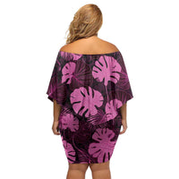 Pink Hawaii Kukui Nut Lei Family Matching Off Shoulder Short Dress and Hawaiian Shirt Hawaiian Pattern Monstera Tropical Vibes - Polynesian Pride