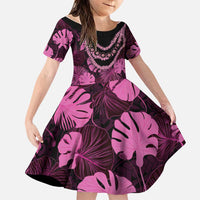 Pink Hawaii Kukui Nut Lei Family Matching Short Sleeve Bodycon Dress and Hawaiian Shirt Hawaiian Pattern Monstera Tropical Vibes - Polynesian Pride