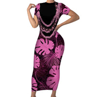 Pink Hawaii Kukui Nut Lei Family Matching Short Sleeve Bodycon Dress and Hawaiian Shirt Hawaiian Pattern Monstera Tropical Vibes - Polynesian Pride