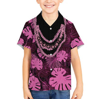 Pink Hawaii Kukui Nut Lei Family Matching Short Sleeve Bodycon Dress and Hawaiian Shirt Hawaiian Pattern Monstera Tropical Vibes - Polynesian Pride
