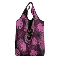 Pink Hawaii Kukui Nut Lei Grocery Bag Hawaiian Pattern Monstera Tropical Vibes - Polynesian Pride