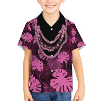 Pink Hawaii Kukui Nut Lei Kid Hawaiian Shirt Hawaiian Pattern Monstera Tropical Vibes - Polynesian Pride